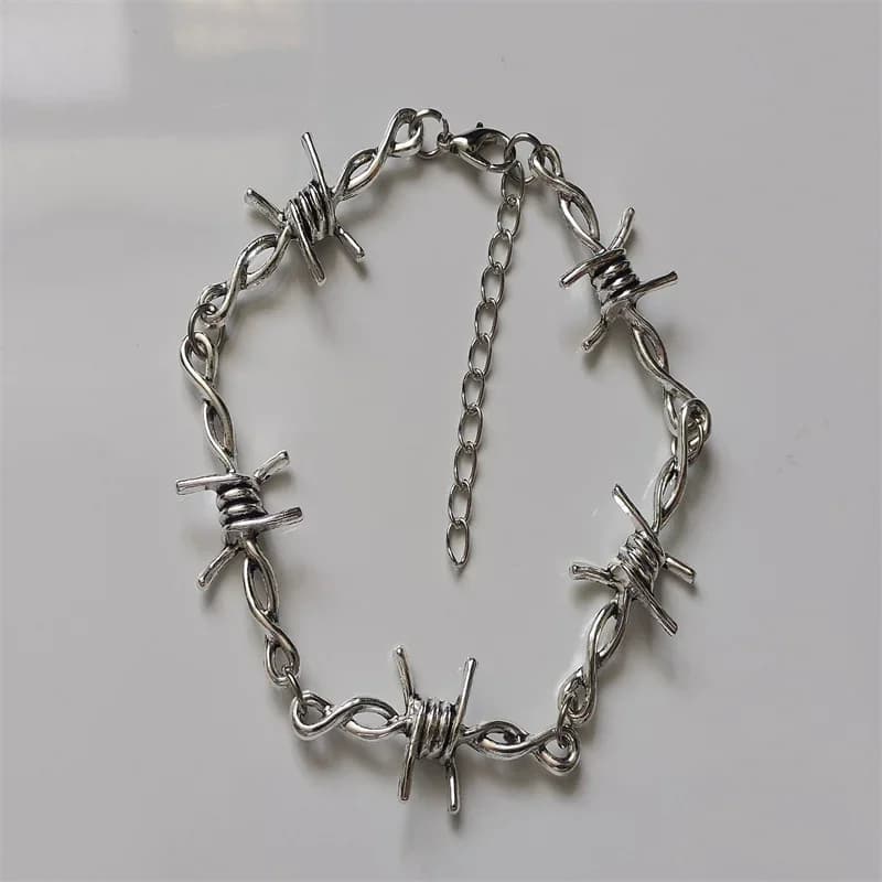 Piccolo braccialetto in filo spinato di ferro con spine, braccialetto a catena unisex hip-hop punk gotico, regalo regolabile per donna e uomo