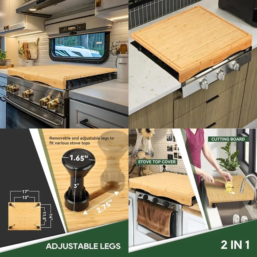 Copertura superiore per fornello camper con gamba regolabile con tagliere e scanalature per succo per campo camper a gas/elettrico 17x20