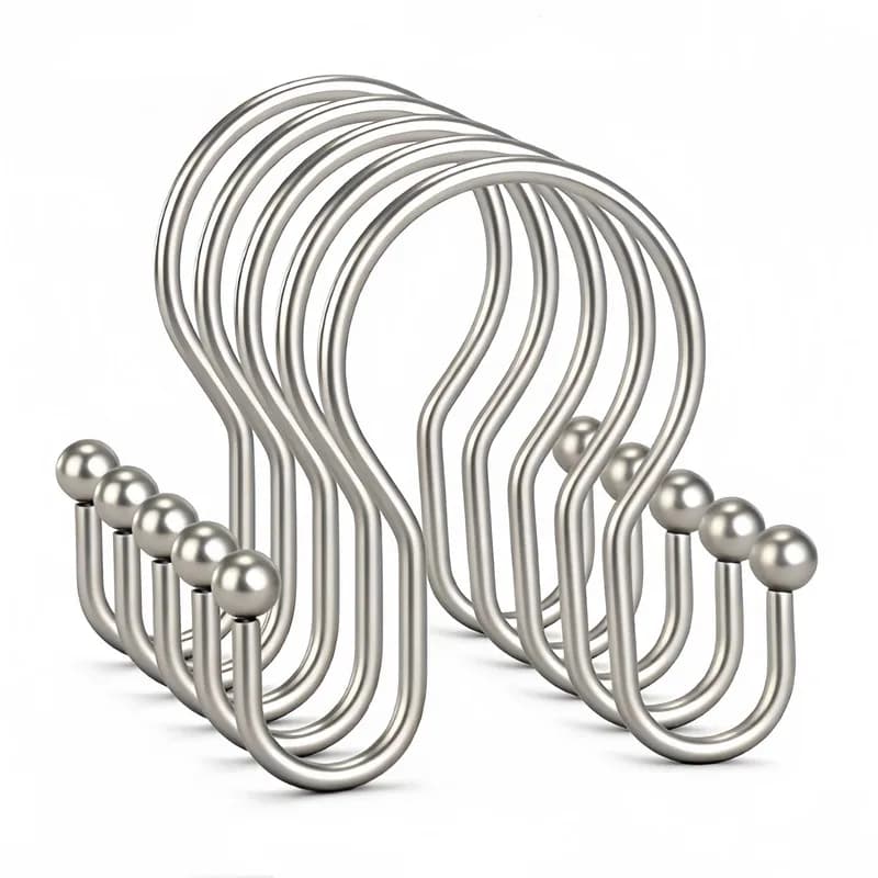 Silver Double Ear Shower Curtain Rings 23 pcs, Smooth Glide, for Hanging Shower Curtains, Easy to Install