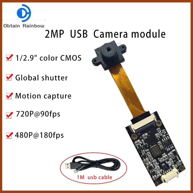 Global Shutter 90/180FPS 2MP Camera Module, OG02B10 USB Webcam, High Frequency Action Acquisition for Windows Raspberry Pi