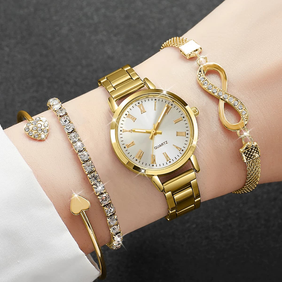 4 Pieces Fashion Women's Watch Bracelets With Diamonds Set Quartz Wrist Watch Reloj Mujer Gift Girl's Watch (No Box)