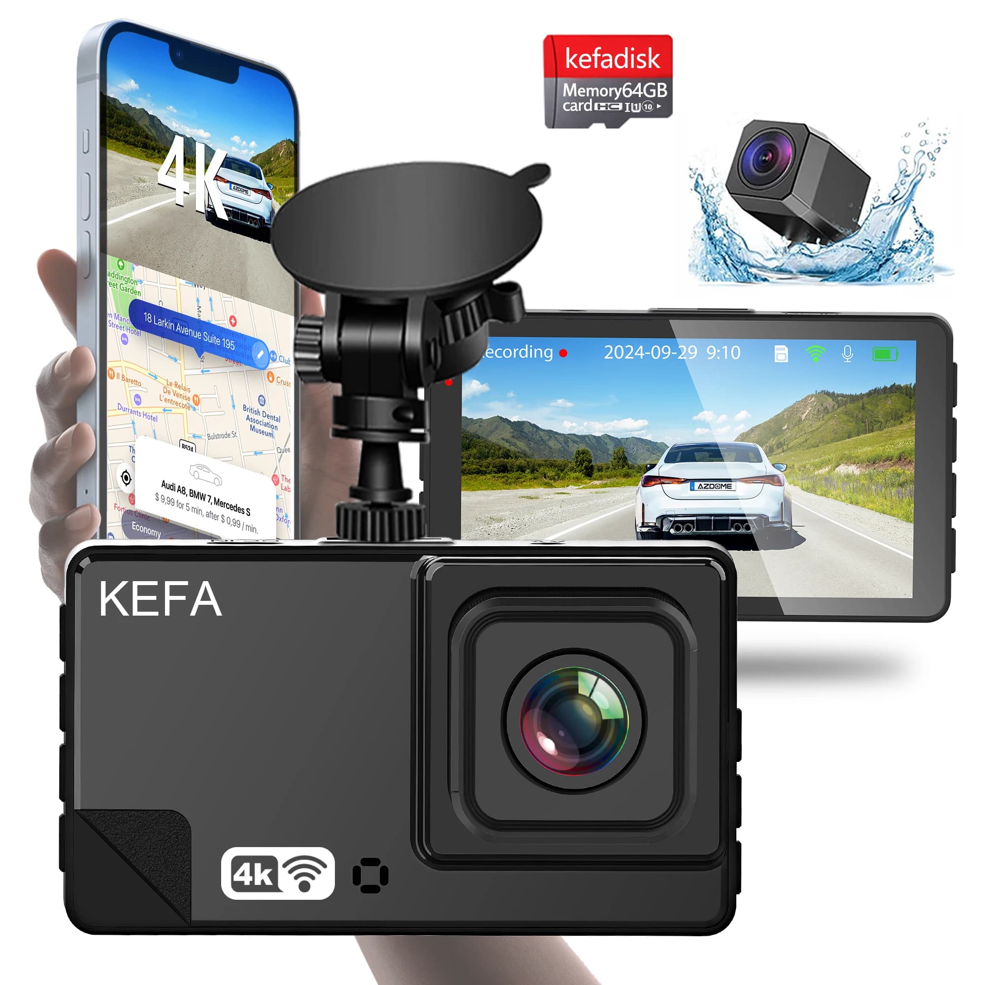 DVR for 3 inch HD 4K + 1080 Dash Cam Wireless 170 Loop recording for wide-angle night vision with G sensor
