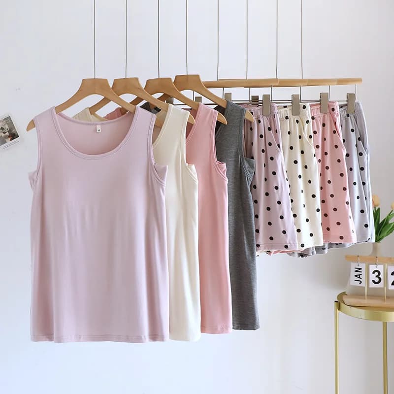 Pigiama estivo da donna sexy modale senza maniche tinta unita top pantaloncini a pois indumenti da notte pigiama da donna pigiama da notte