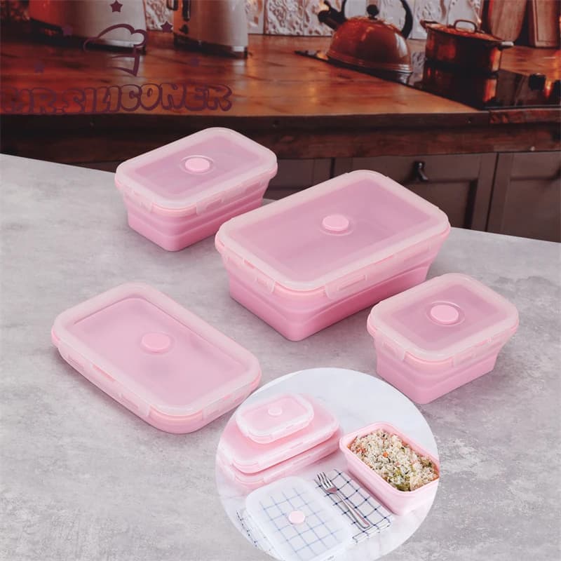 4 dimensioni Scegli il contenitore per il pranzo rettangolare in silicone Bento Box pieghevole Contenitore per alimenti pieghevole Ciotola 350/500/800/1200ml per stoviglie