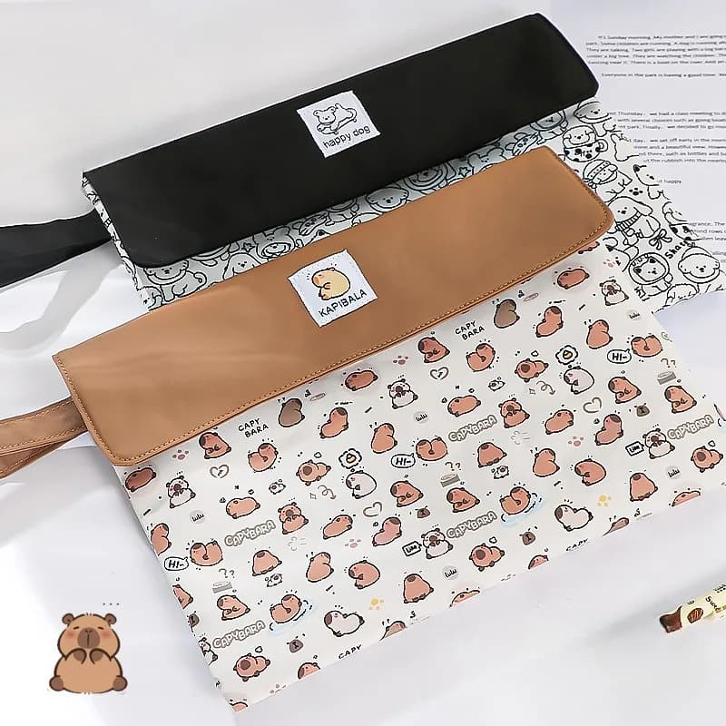 Borsa per documenti con stampa simpatica capibara, cartella portadocumenti A4, custodia portatile impermeabile per laptop, per studenti e ufficio