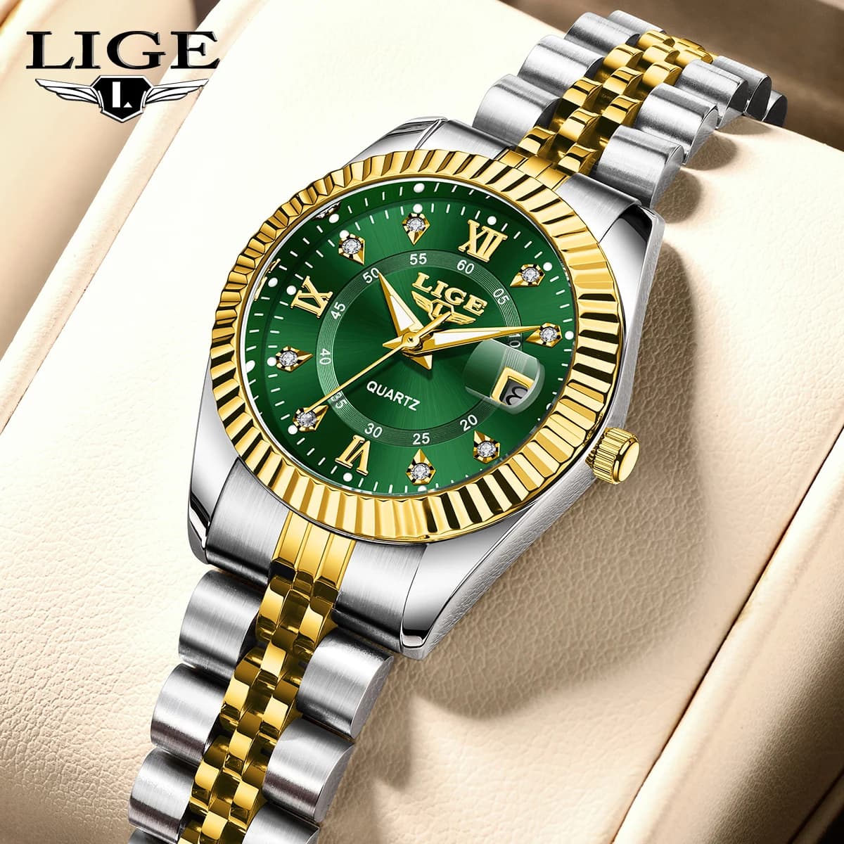Orologio da Donna LIGE alla Moda in Acciaio Inossidabile Impermeabile con Data Automatica Elegante Orologio da Polso di Lusso Originale al Quarzo per Donne
