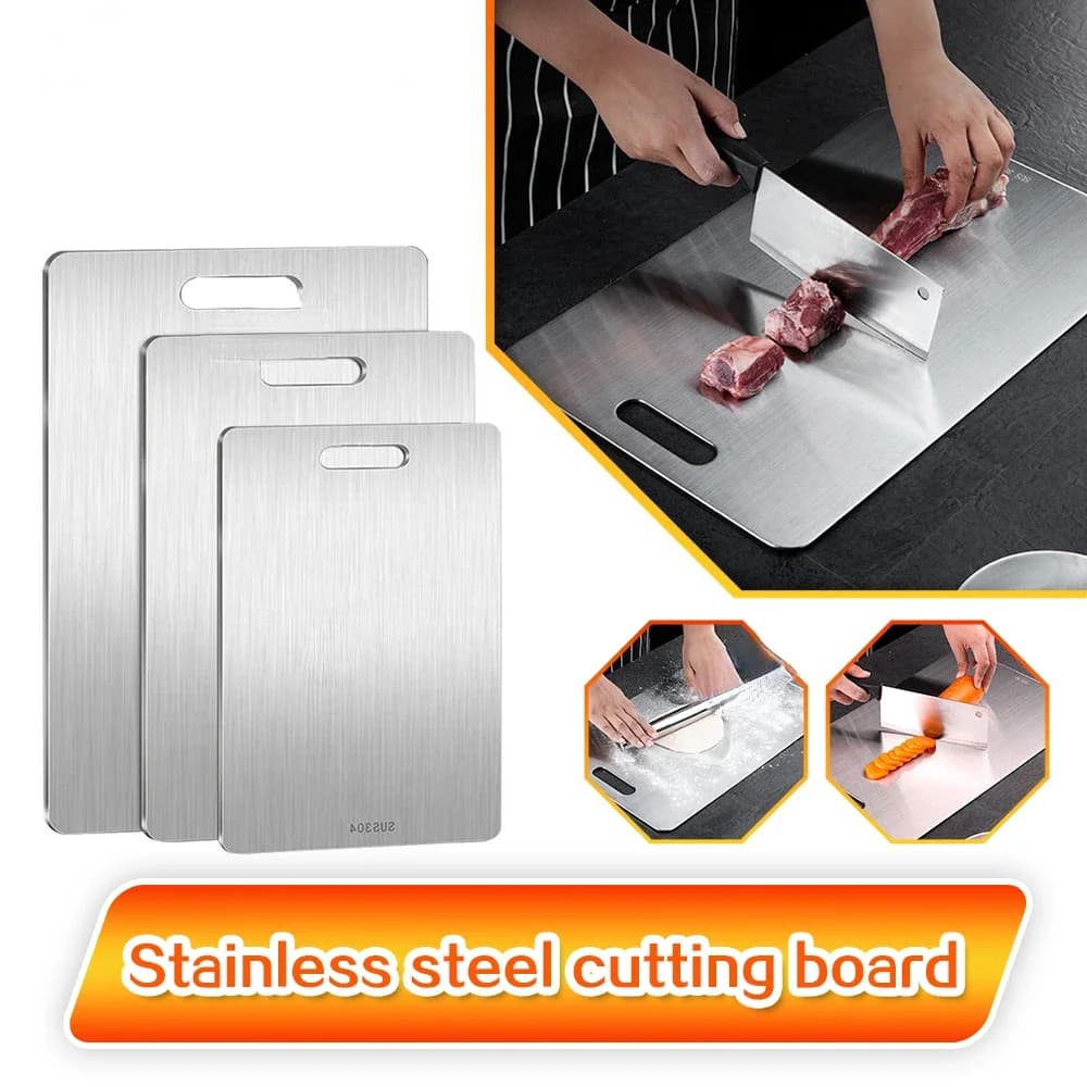 Papan Dapur Pemotong untuk Stainless 304 Baja Anti-Selip Tebal Dua Sisi Kualitas Makanan Portabel untuk Memotong Buah dan Daging Tebal dan Tahan Lama Tebal dan Tahan Lama Pengolahan Daging Pemotong Buah Desain Modern