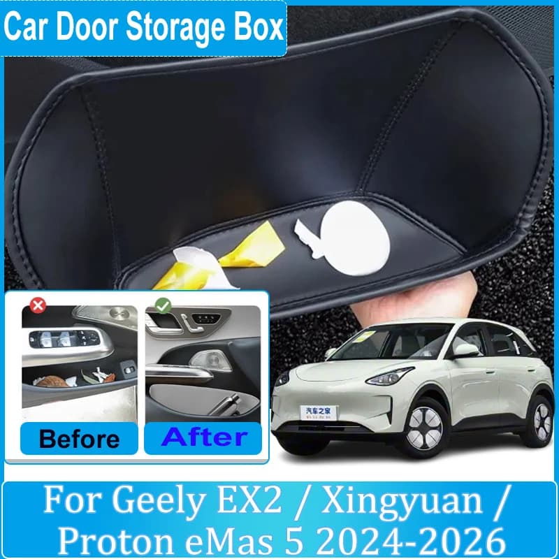 Auto Door Storage Box For Geely EX2 Accessories Proton eMas 5 Xingyuan 2024 2025 2026 Car Door Slot Storage Covers Protect Parts
