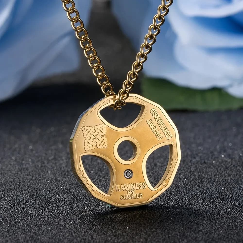 Vintage Fashion Trendy niche Men's Fitness Pendant Necklace with Weight Plate Lifting Sports Jewelry for Bodybuilding