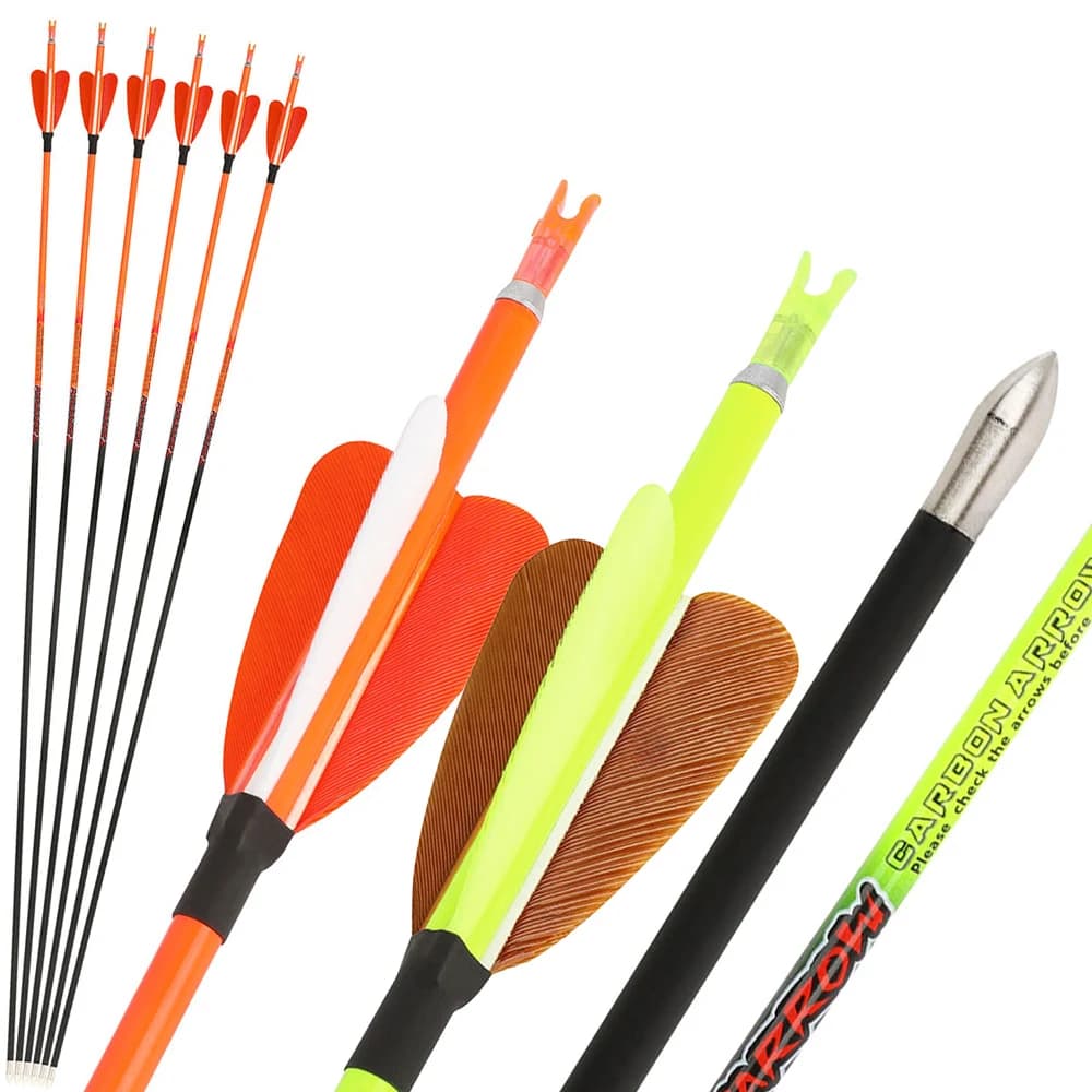 12 pezzi Tiro con l'arco Freccia in carbonio puro Spine 500 ID 4.2mm 32 pollici Albero 100Gr Punti Arco composto Arco ricurvo Caccia Tiro al bersaglio