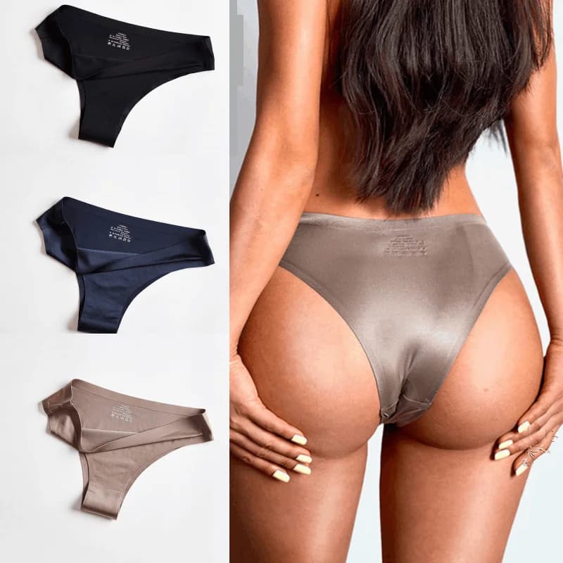 Women Low Rise Ice Silk Seamless Briefs One Piece Sexy Panties Plus Size Cotton Crotch Soft Intimate Underwear