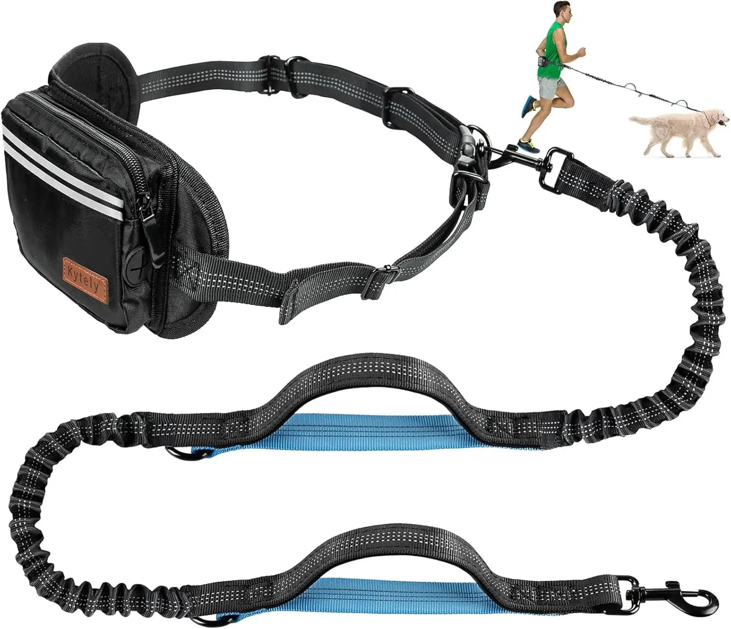 Guinzaglio per Cani a Mani Libere con Cintura Imbottita, Elastico Ammortizzante, Riflettente, Doppia Impugnatura per Corsa, Jogging, Escursionismo