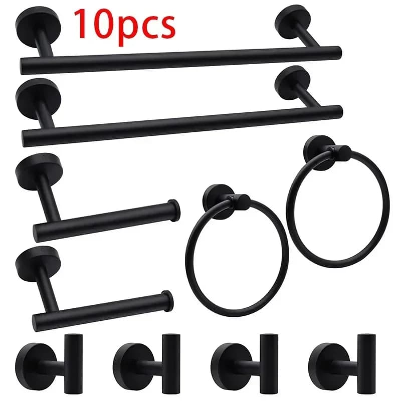 Confezione da 10 accessori per il bagno in nichel spazzolato nero opaco/nichel spazzolato Set portasciugamani da bagno portasciugamani per parete del bagno