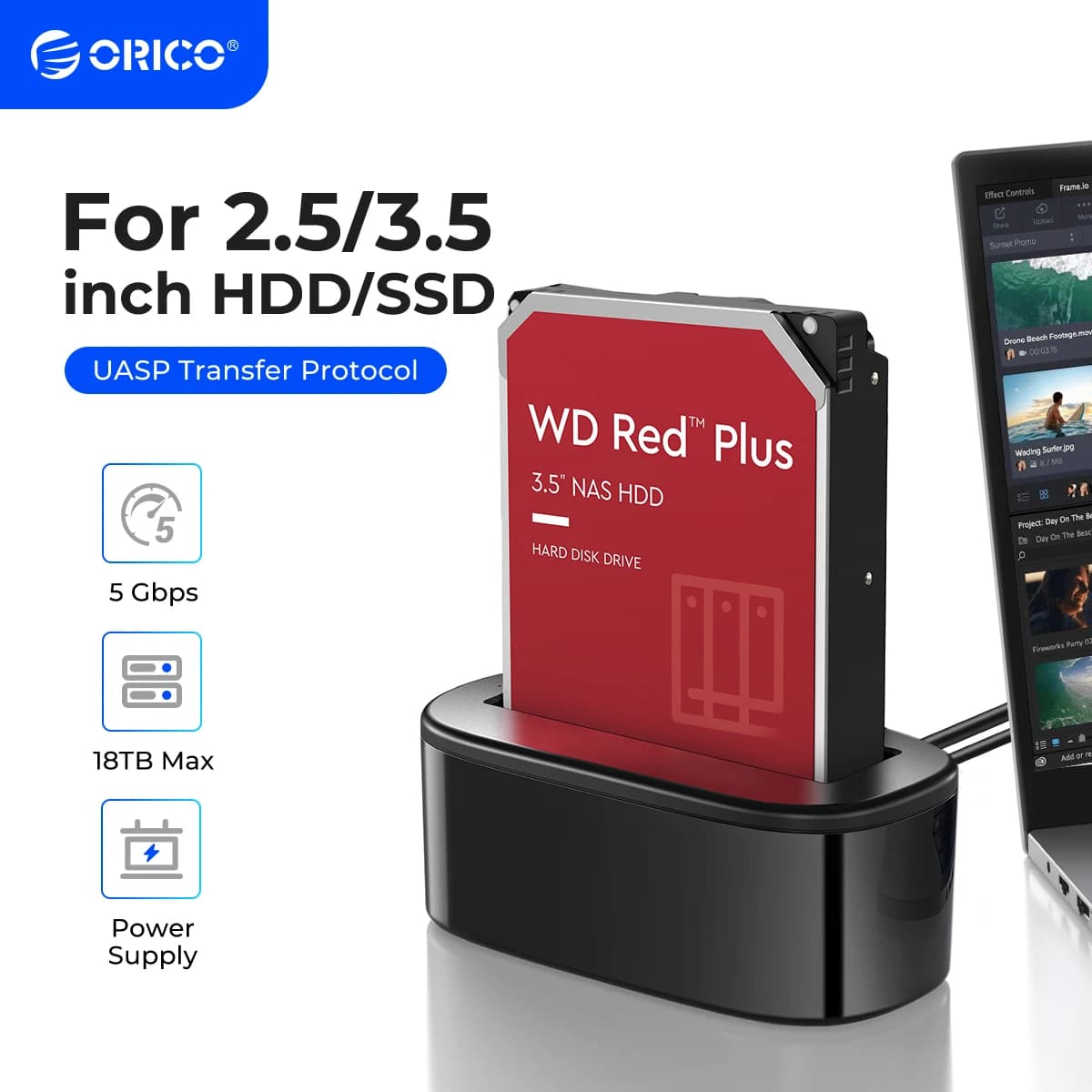 Docking station per disco rigido ORICO Docking station da USB 3.0 a SATA HDD per supporto lettore di schede per disco rigido SATA da 2,5/3,5 pollici