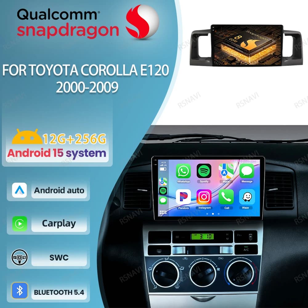 Autoradio Android 15 Per Toyota Corolla E120 2000-2009 Qualcomm Navigazione DSP GPS DVD Multimediale Autoradio Viedo Player 4G LTE