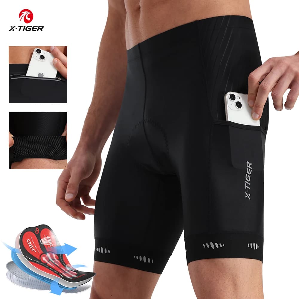 Men's cycling shorts X-TIGER with back pocket padded bike shorts in Gel 5D for men Mountain Road Biking Riding Half Pants pant