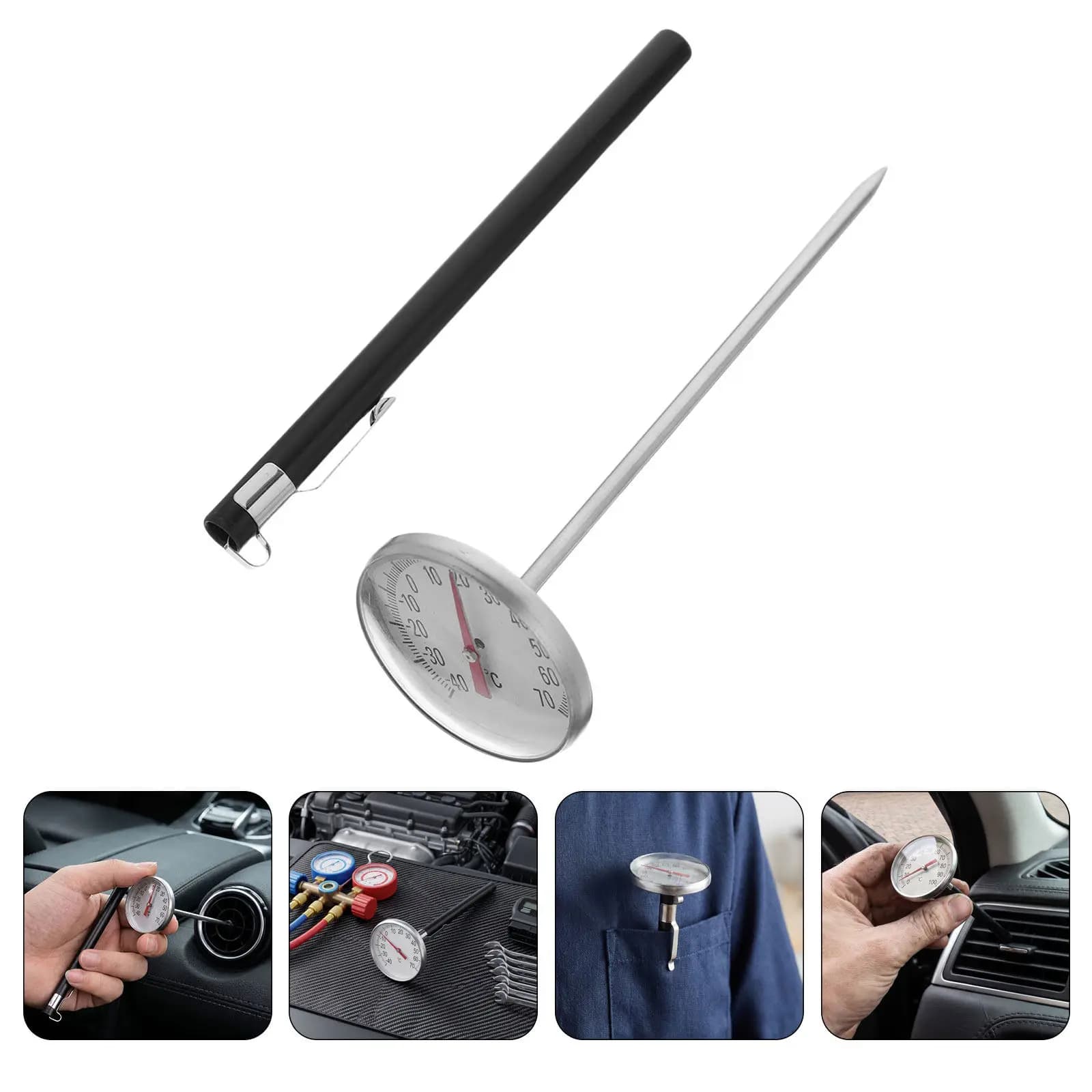 Mini Dial Automotive Thermometer Stainless Steel Pocket 5.7 Stem 1.8 Dial Car Ac Vent Temperature Gauge Vehicle Air Conditioning