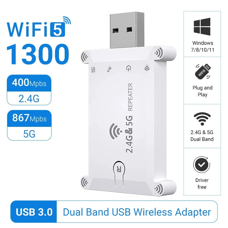 WALRAM Wifi Extender USB Ripetitore Wifi portatile 1200Mbps WiFi Estensore di segnale Amplificatore Router wireless A lungo raggio 2.4G/5G
