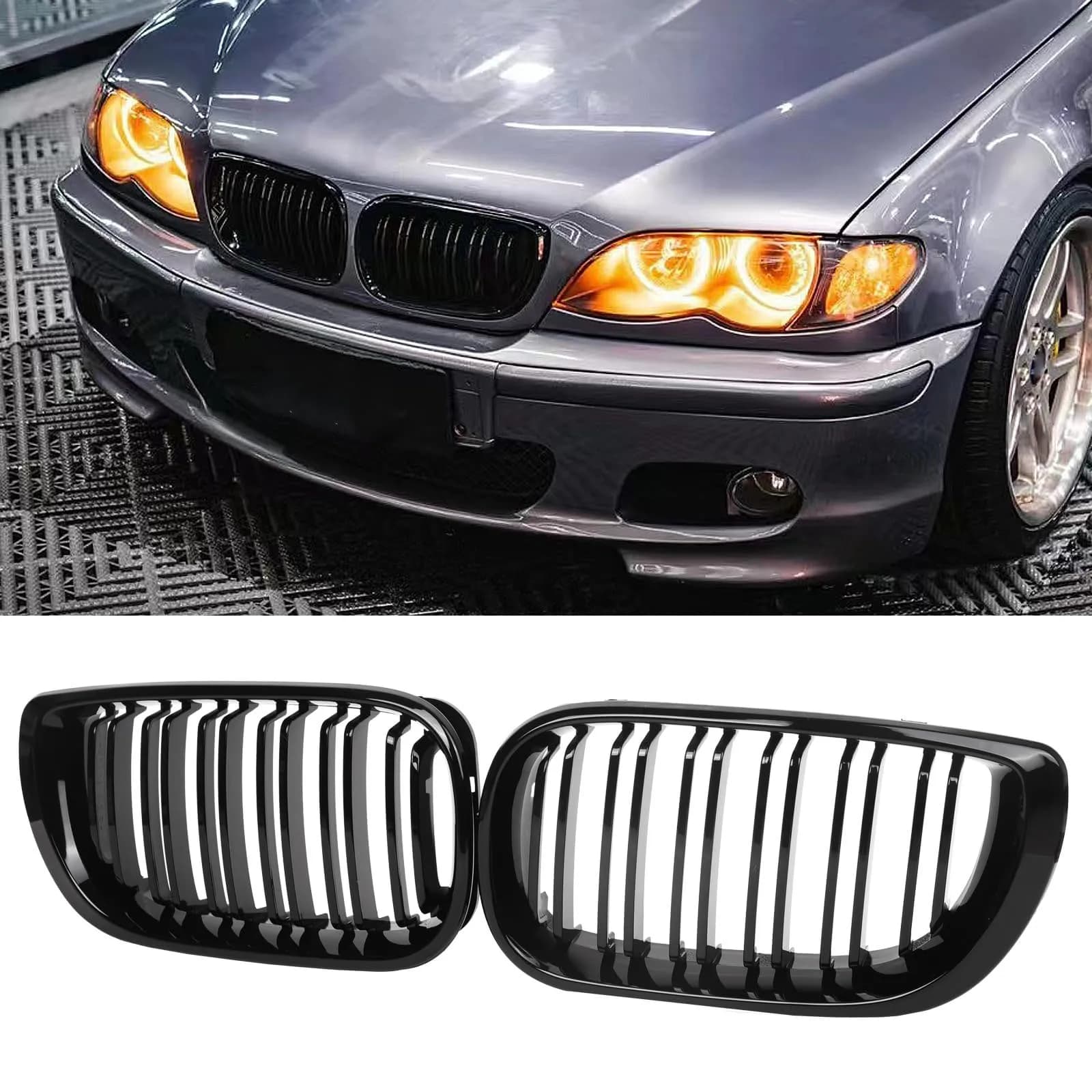 E46 Griglia Rene Anteriore Griglia Per BMW Serie 3 2002-2005 E46 4 Porte 320i 325i 325xi 330i 330xi Doppia Alghe Nero Grill