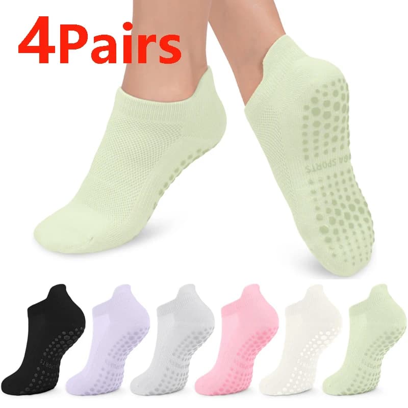 4 pairs of women winter socks non slip floor socks yoga socks pilates short socks cotton short cut gym fitness dance socks sports socks