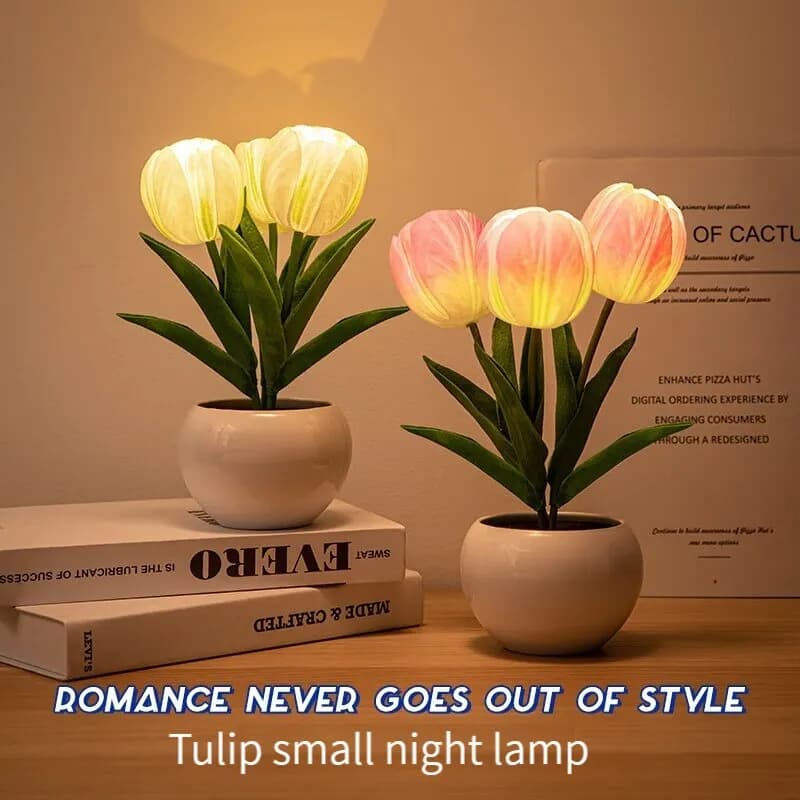 Lampada Notturna a LED a Forma di Tulipano, Lampada da Tavolo Simulata, Decorazione Romantica per Soggiorno, Alimentazione USB, Adatta per Camera da Letto