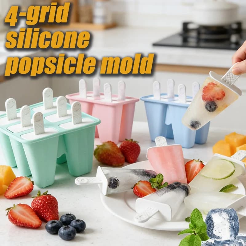 Set di 4 Stampi per Ghiaccioli in Silicone Senza BPA, Facili da Sformare, Riutilizzabili, per Gelati Fatti in Casa, per Bambini e Adulti