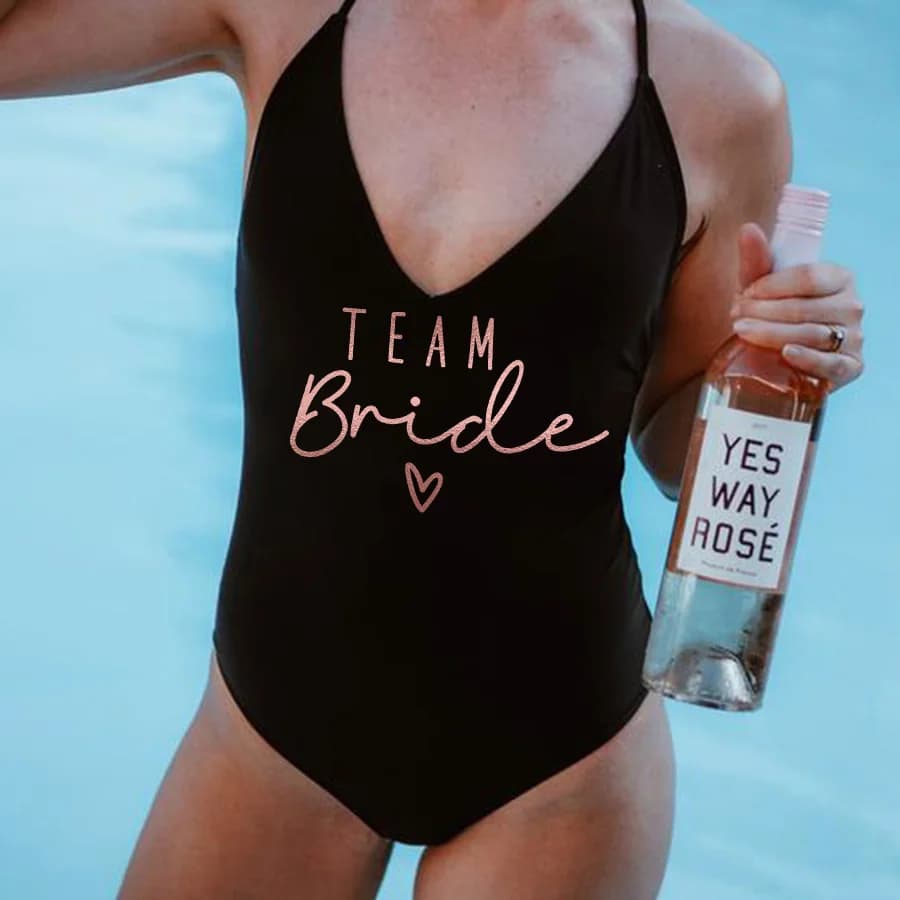 Team Bride & Bride Female Thong Padded Sexy One Piece Swimsuit Beaches Women Fused Swimwear Backless Bather Monokini Beachwear