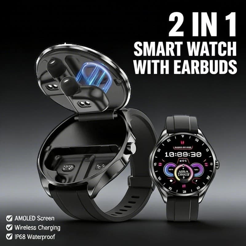 Auricolari Bluetooth TWS 2-in-1 2026 con Smartwatch da 1,43 pollici 466*466 AMOLED, Monitoraggio Frequenza Cardiaca e Salute, Chiamate BT, Impermeabile IP68