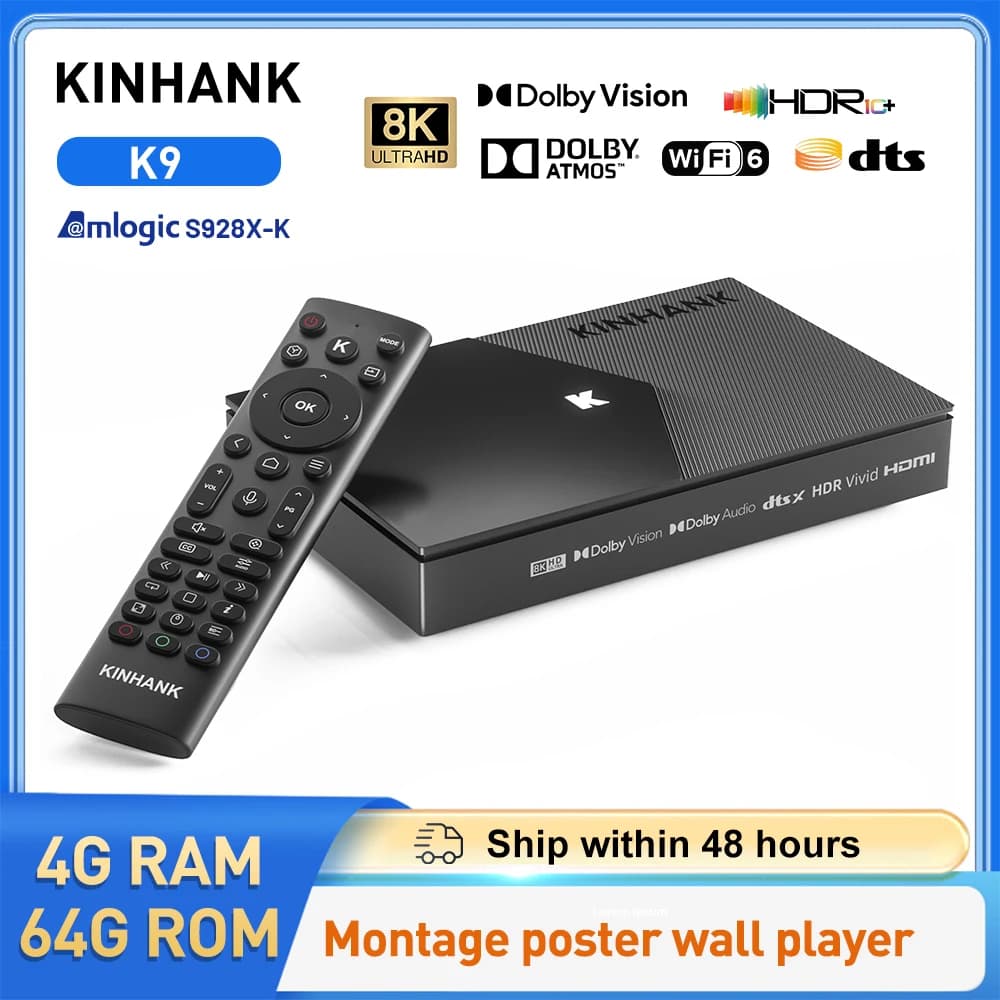 KINHANK K9 Android TV Box 8K ISO BDMV Amlogic S928X-K 4GB 64GB Dolby Vision Atmos HDR10+ Set Top Box Wifi6 con lettore di montaggio