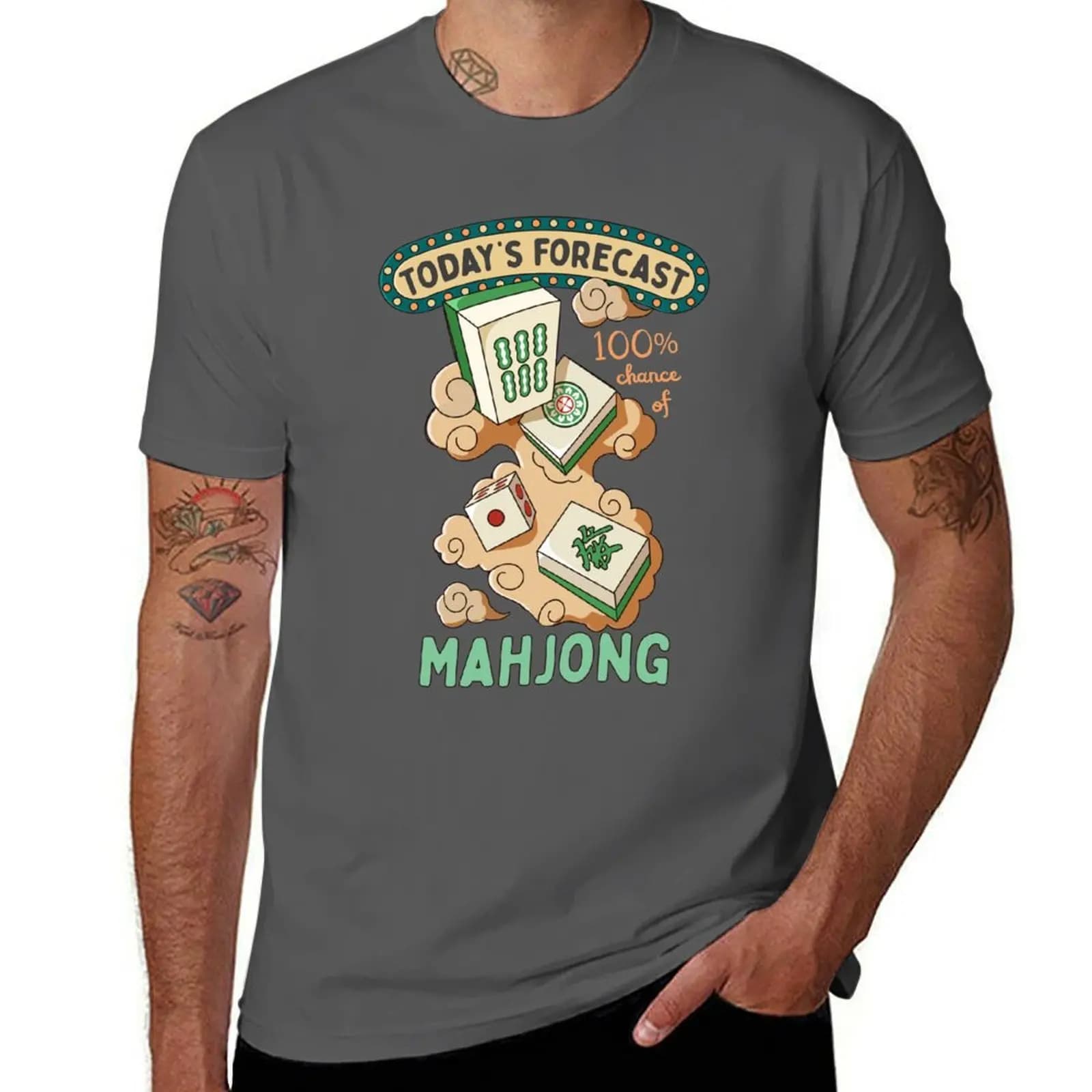 T-shirt con stampa Mahjong Tiles And Clouds Cartoon, maglietta per feste e festival