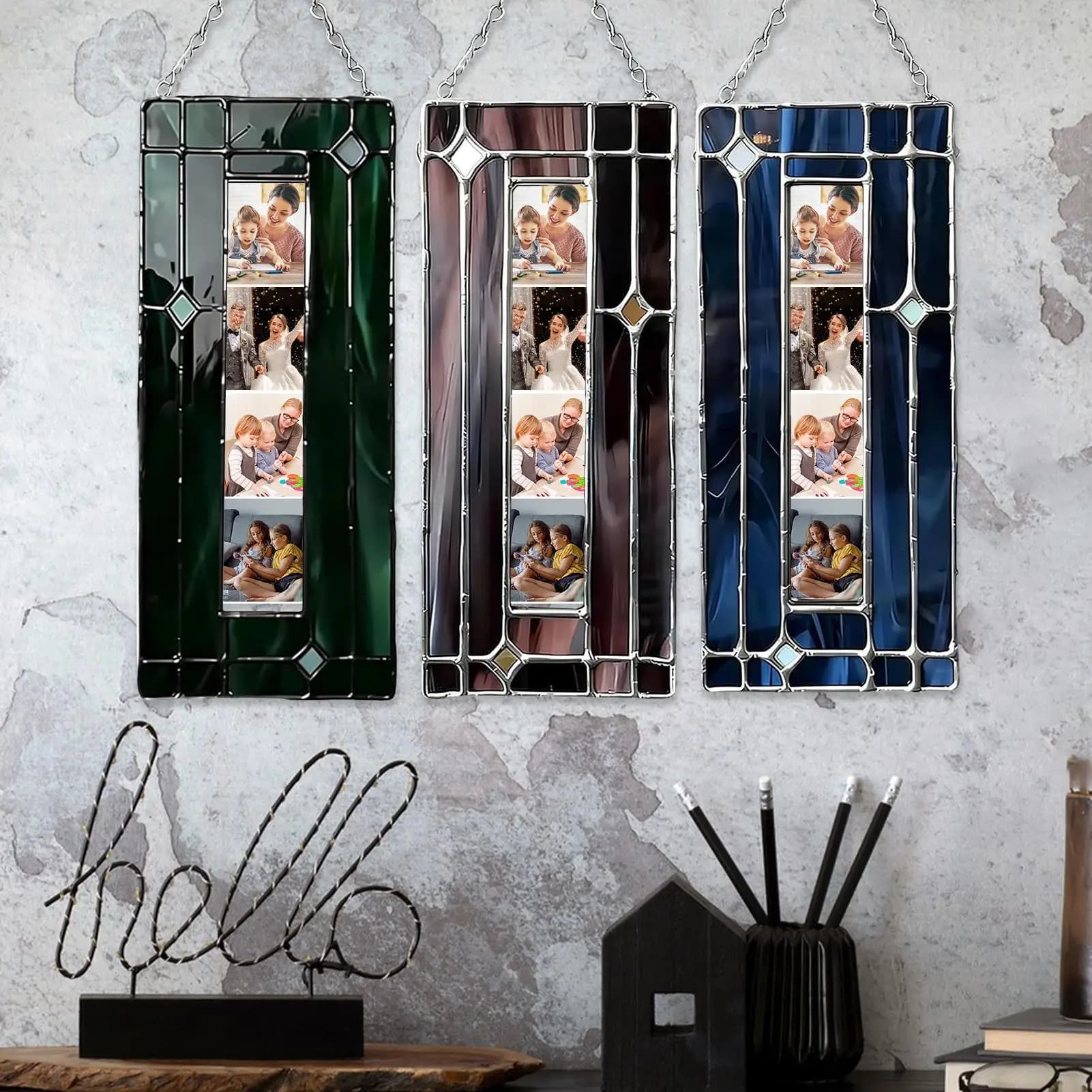 Small Picture Frames Ornament Acrylic Glass Stained Handmade Decor Photo Booth Frame Ornament for New Year Memorial Christmas
