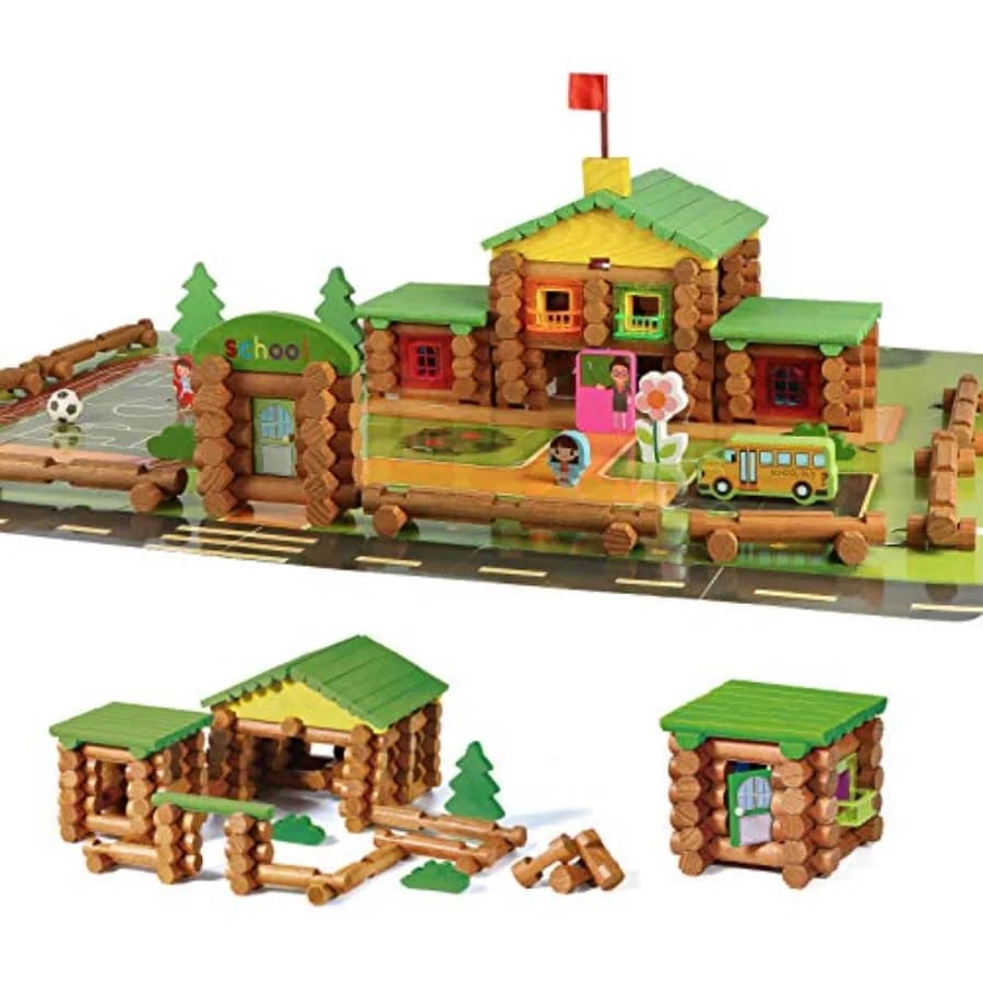 Set di 269 Pezzi di Tronchi in Vero Legno per Bambini dai 3 Anni in Su - Set Regalo Classico per Costruzioni Creative per Ragazzi/Ragazze - Top Bloc