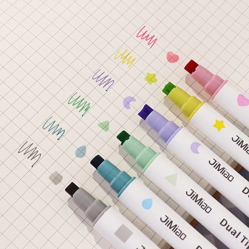 1/6 pz Doppia Punte Timbro Pennarello Set Linea di Colore Evidenziatore Spot Liner per Disegno Vernice Arte Ufficio Scuola F7277