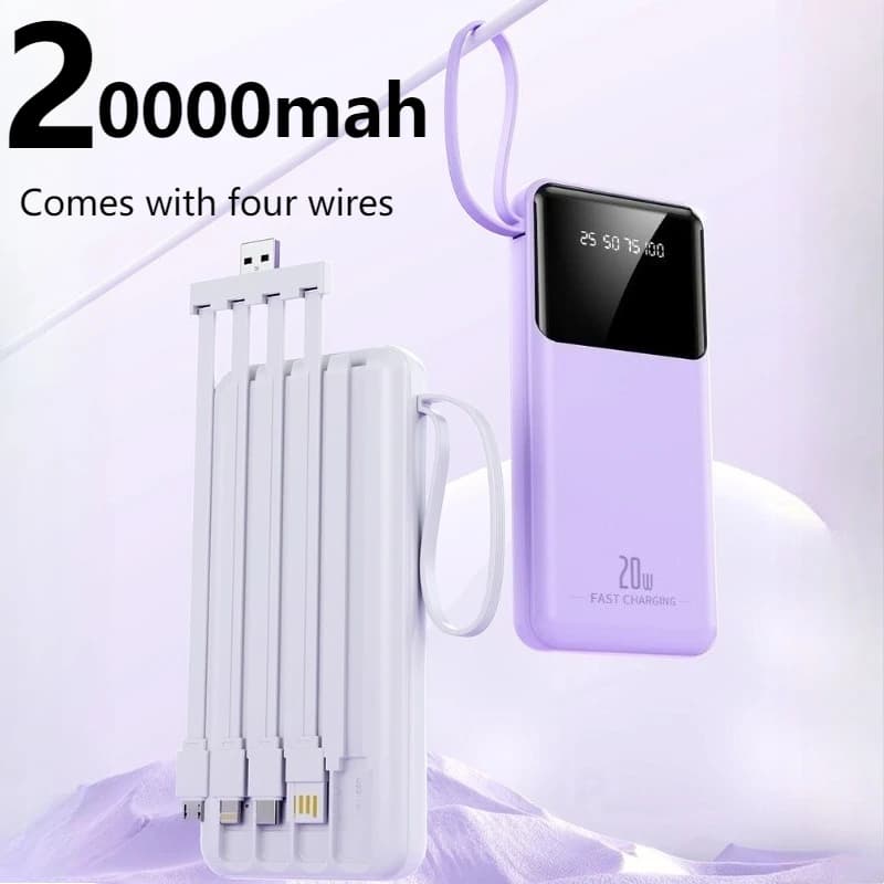 Power Bank portatile da 20000 mAh con display digitale a 4 cavi Powerbank per iPhone 15 14 13 Samsung Huawei Caricabatteria esterno