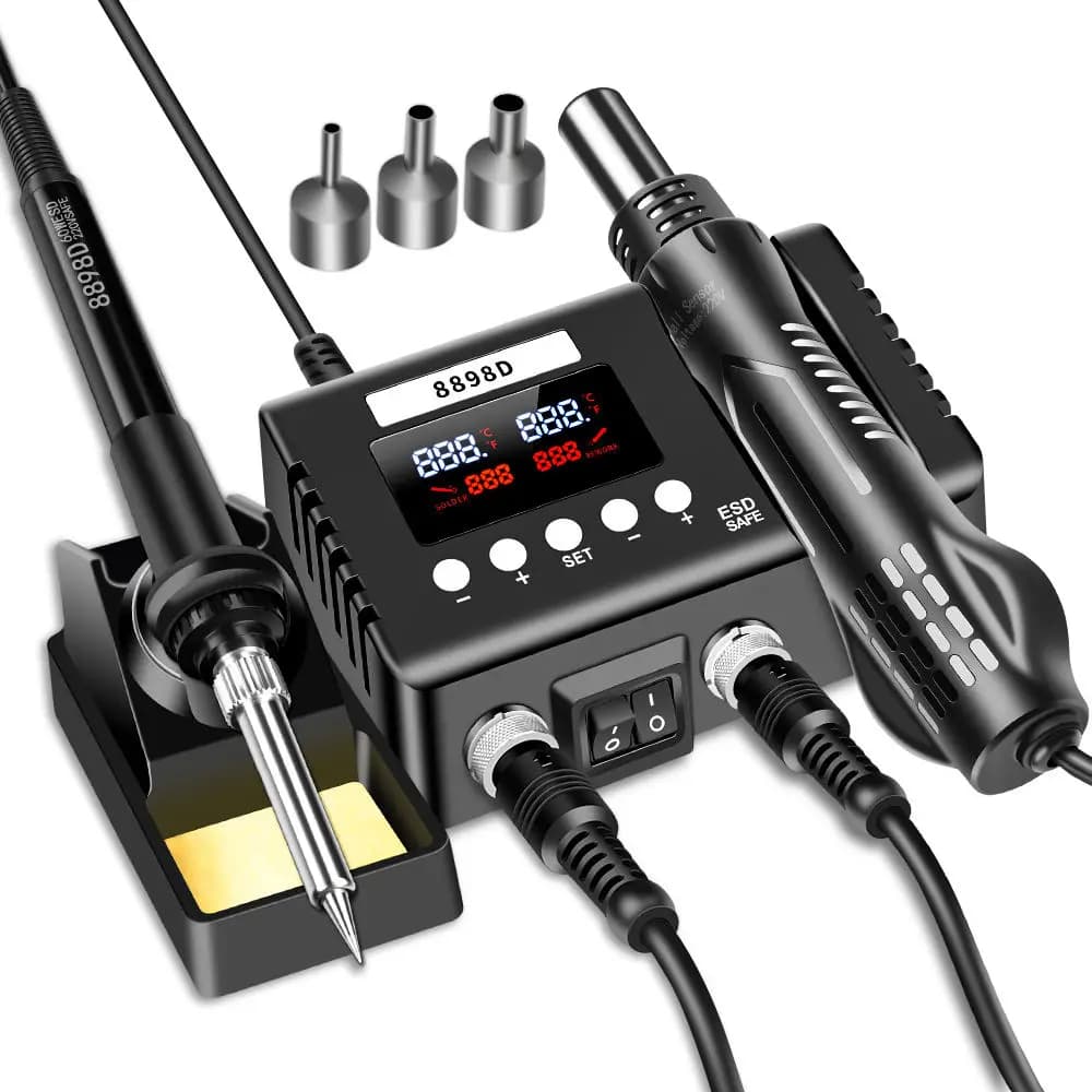 Integrate 60W Electronic Soldering Iron and 700W Heat Hot air Gun 2-in-1 Rework Station Adjustable Temperature