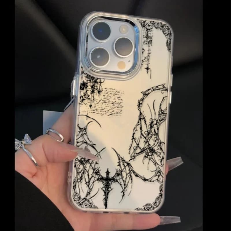 Custodia Cool Dark Gothic Cross Mark per iPhone 16E 16 15 14 13 Pro Max Plus con placcatura morbida e protezione trasparente per l'obiettivo in metallo