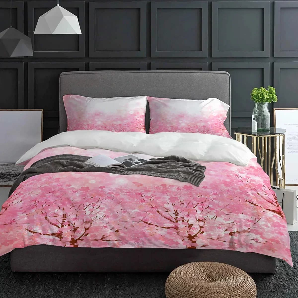 Set biancheria da letto rosa fiori di ciliegio in stile giapponese 3 pezzi copripiumino federa copripiumino per bambini per adulti set letto matrimoniale tessili per la casa