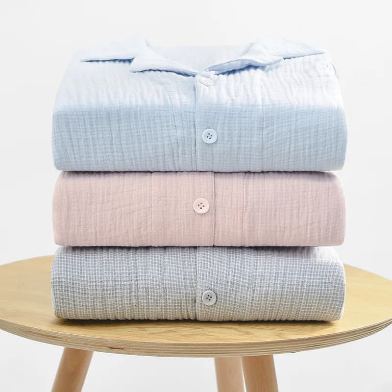 Women's cotton pyjamas 3 layers gauze nightwear long sleeve trousers loose night dresses comfortable 2 pieces pajamas full lounge wear