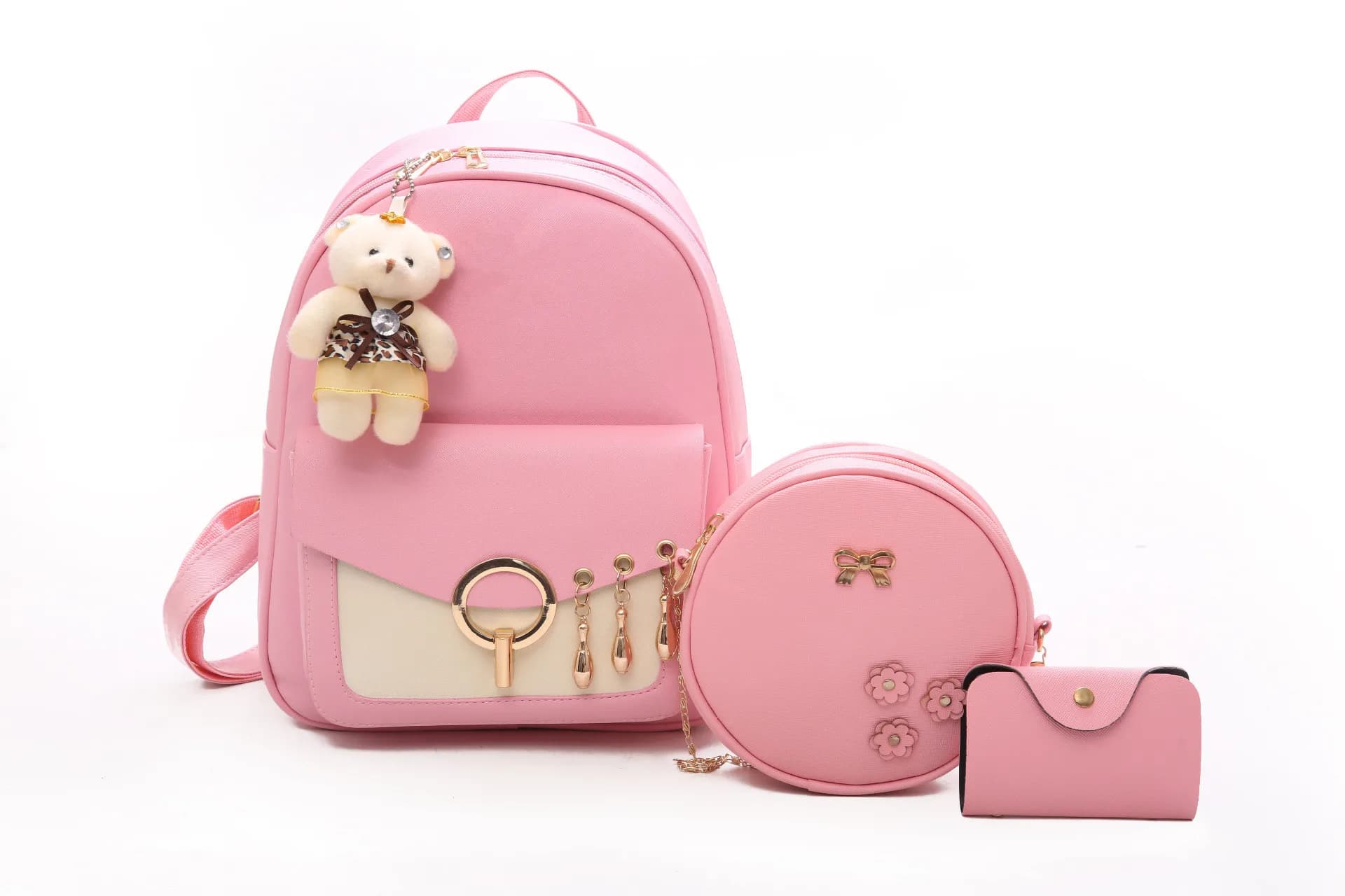 Women's Fashion Three Piece Set PU Backpack Student Girl Shopping Party Travel Child Mother Set
