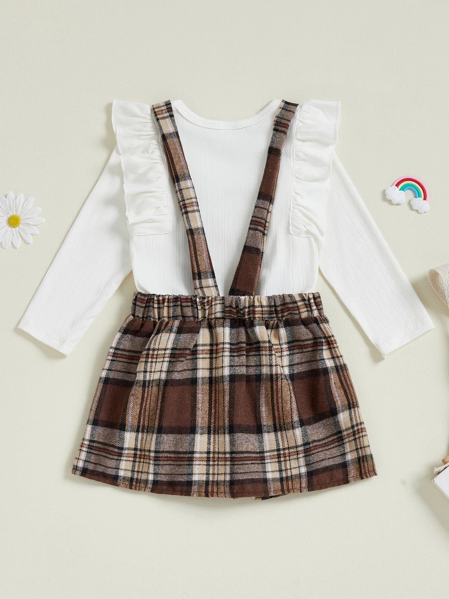 Set da 2 pezzi per ragazze, manica corta, girocollo, stampa floreale, top con gonna generale in denim, completo estivo