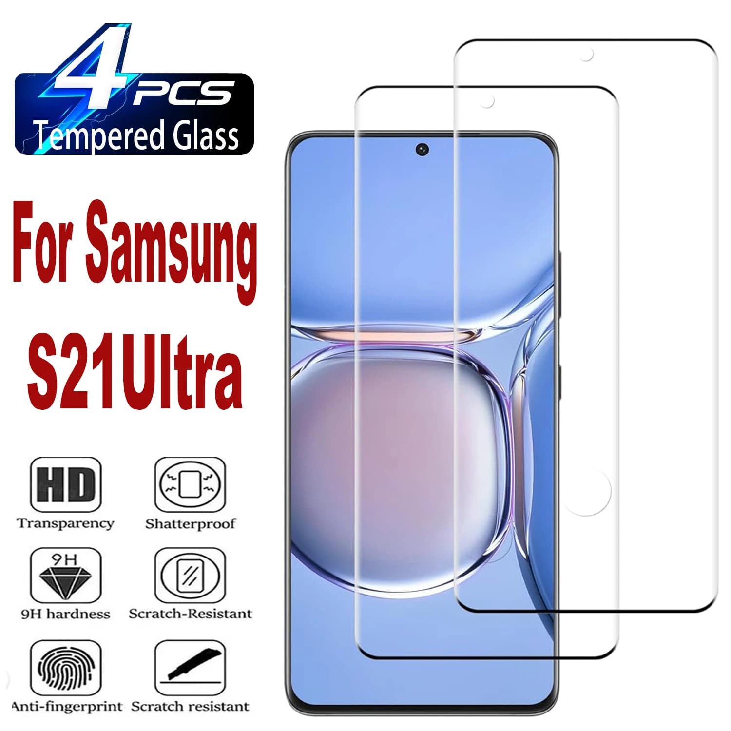 Per Samsung Galaxy S21 Ultra 5G Vetro temperato con colla curva su quattro lati 3D