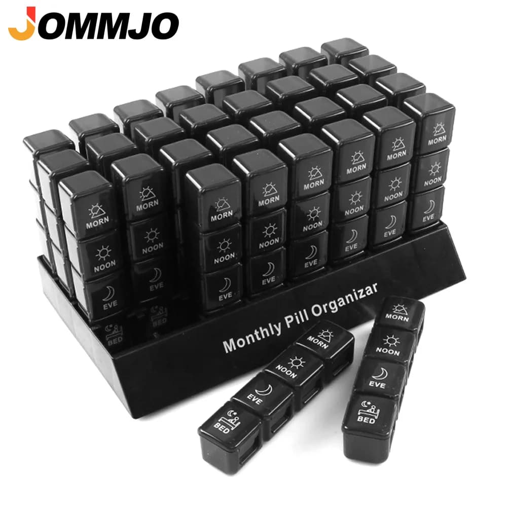 Monthly Pill Organizer 4 Times A Day, 31/32 Day Pill Box with 32 Compartments for Fish Oil, Vitamins, Supplements & Medication
