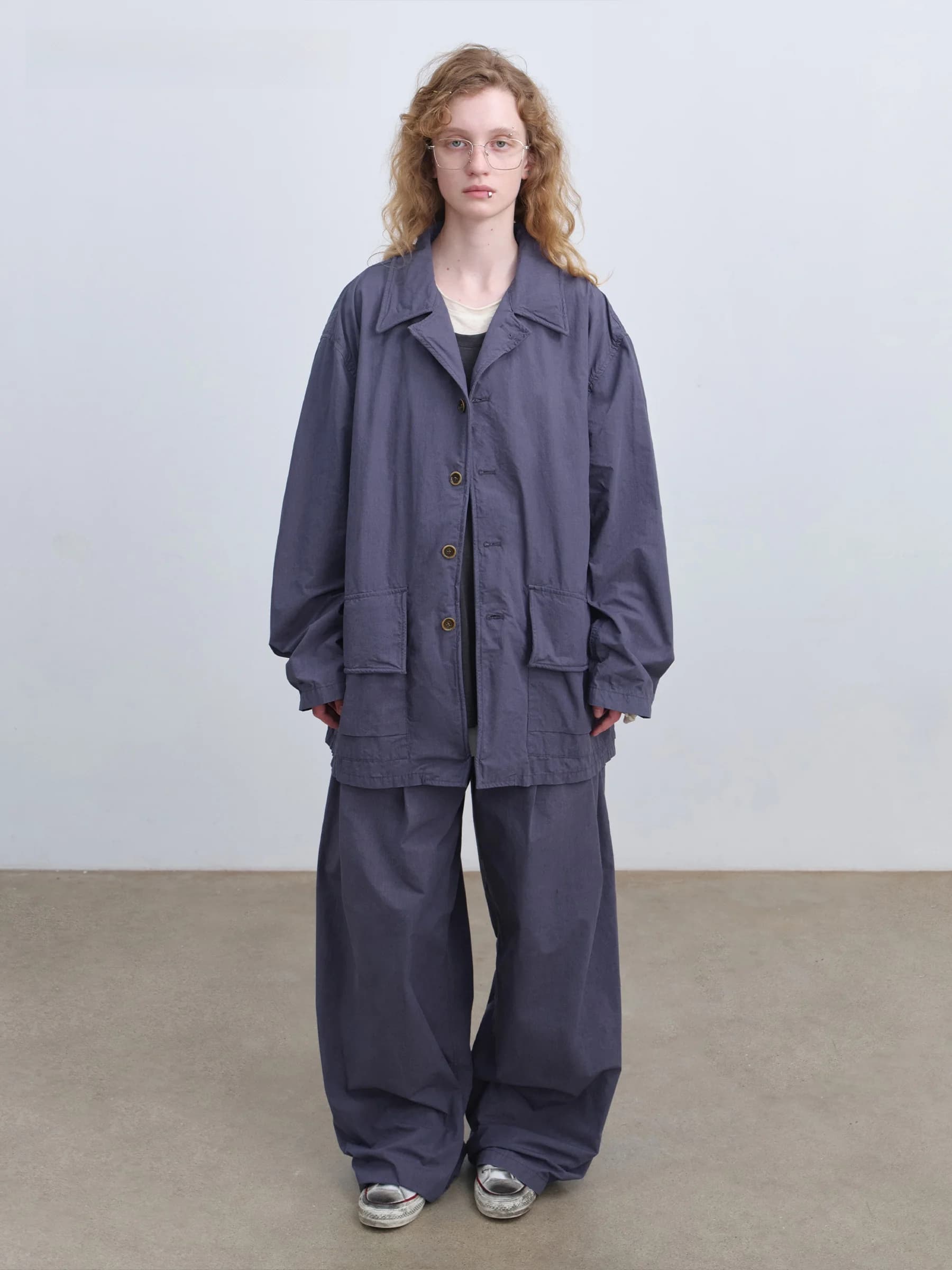 VERMO Casual Washed Vintage Cotton Paper Texture Jacket Set Loose Fit Long Sleeve Button up Mid-Length Two-Piece Ensemble