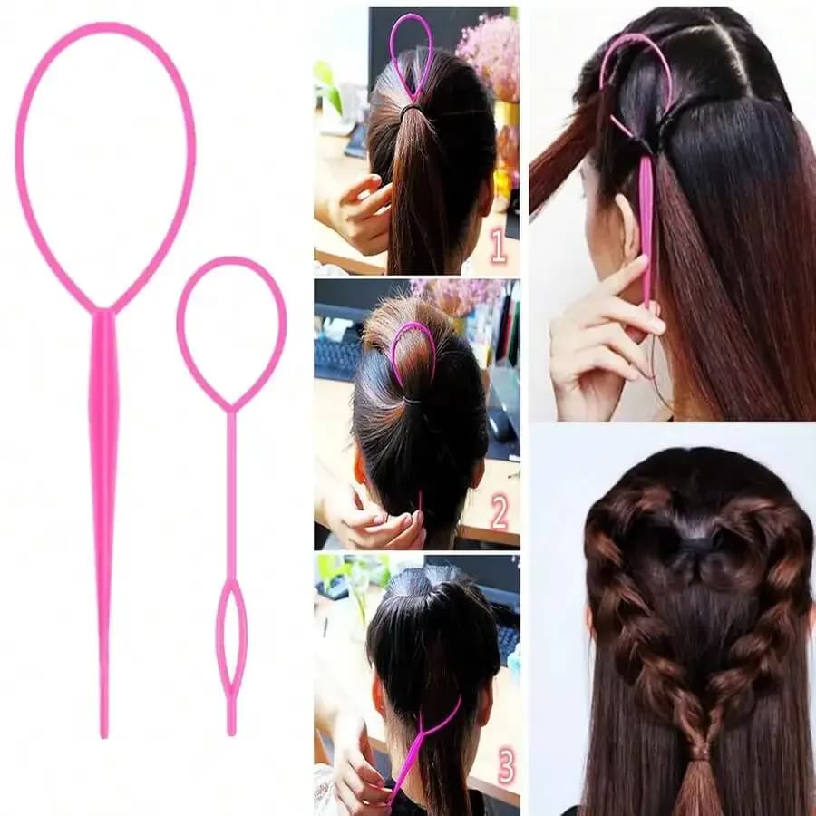 Set di 8 Pezzi per Acconciature Rosa con Strumenti Topsy Tail, Spazzola a Setole e Pettini a Coda di Topo