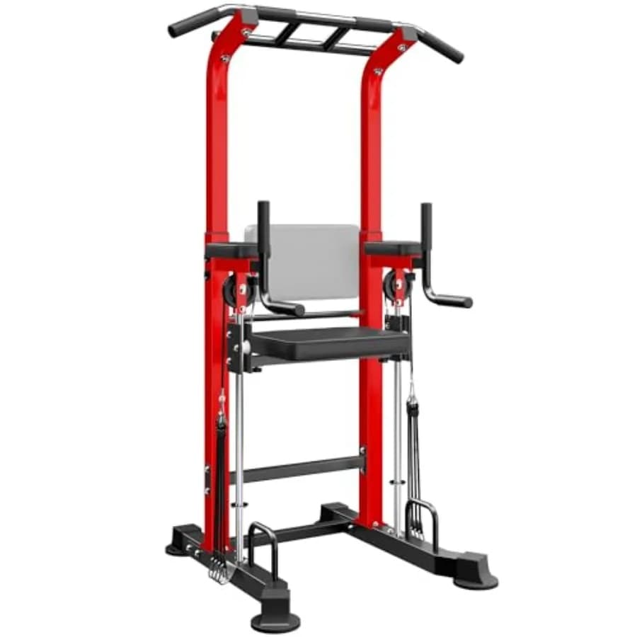 Home gym dip station and pull-up bar: steel, black, adjustable height for versatile strength training