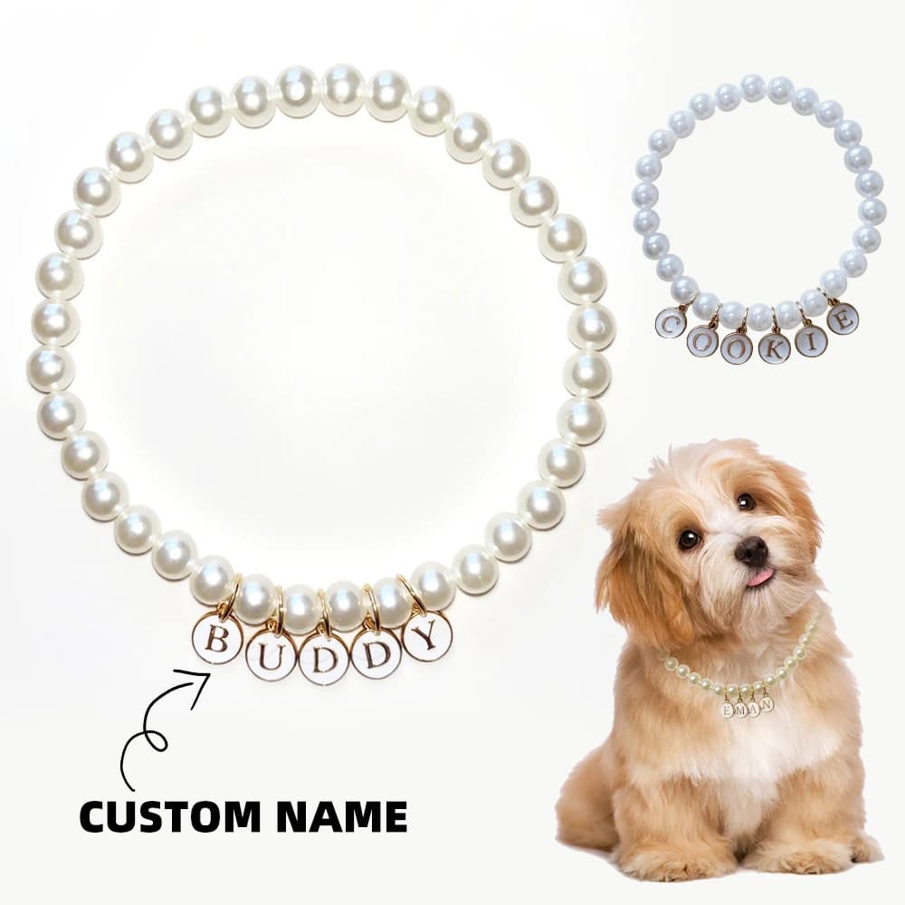 Collare per collana per animali domestici con perle elegante personalizzato - Nome personalizzato per cani e gatti Plastica leggera per cani di piccola taglia Cucciolo Gattino Coniglio