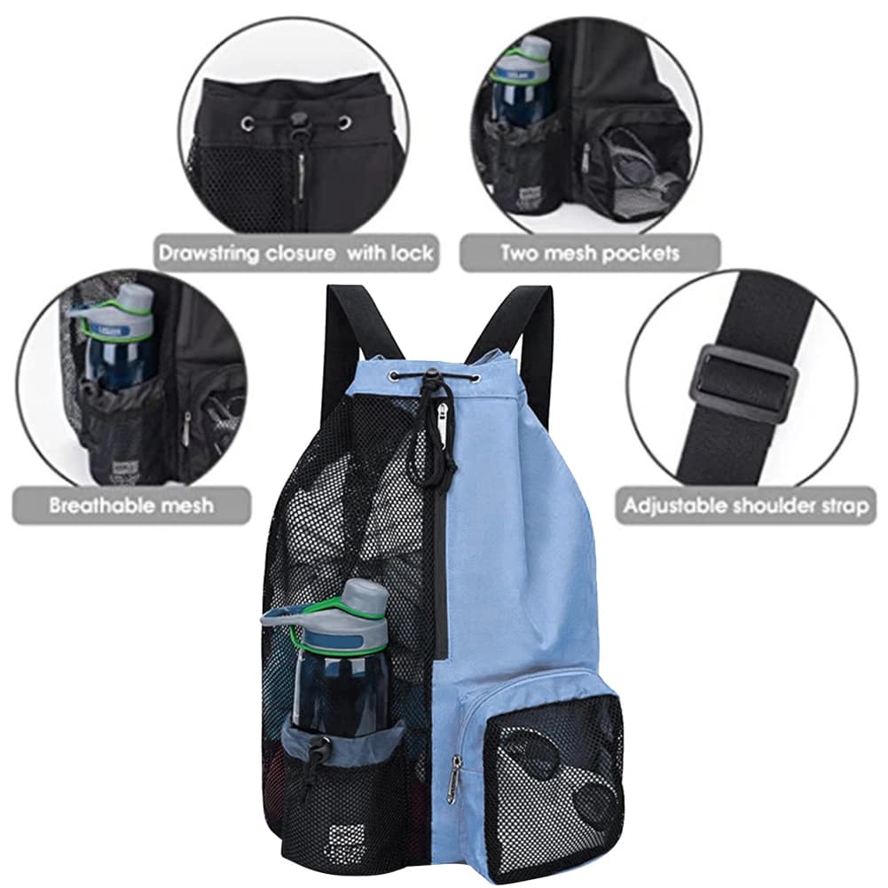 Zaino a rete con coulisse, borsa da nuoto leggera, impermeabile, con tracolla regolabile per scuola, spiaggia e vacanze
