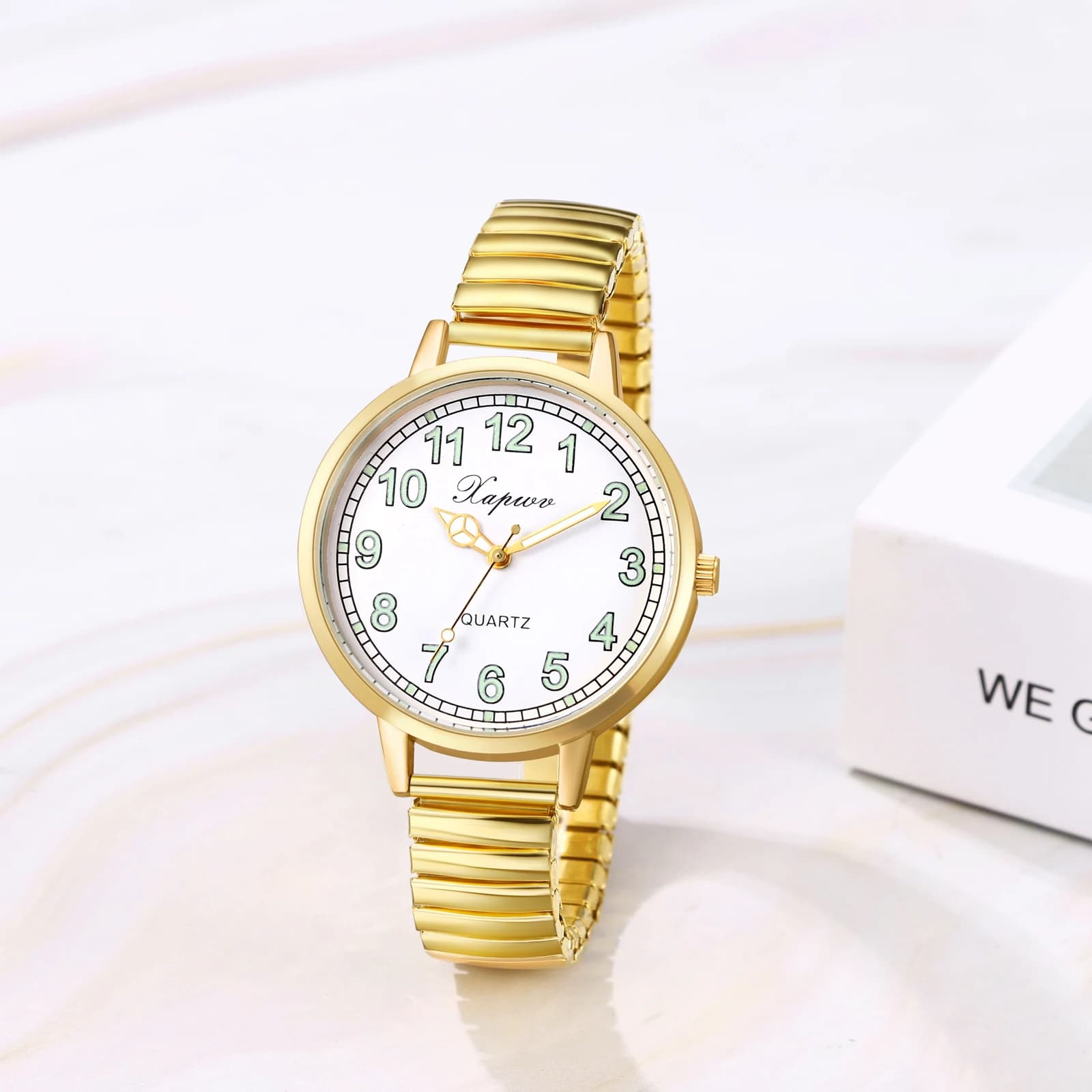 Lancaured women's watch elastic waterproof luminous scale and hand hard steel strap watch with elastic strap simulates quartz