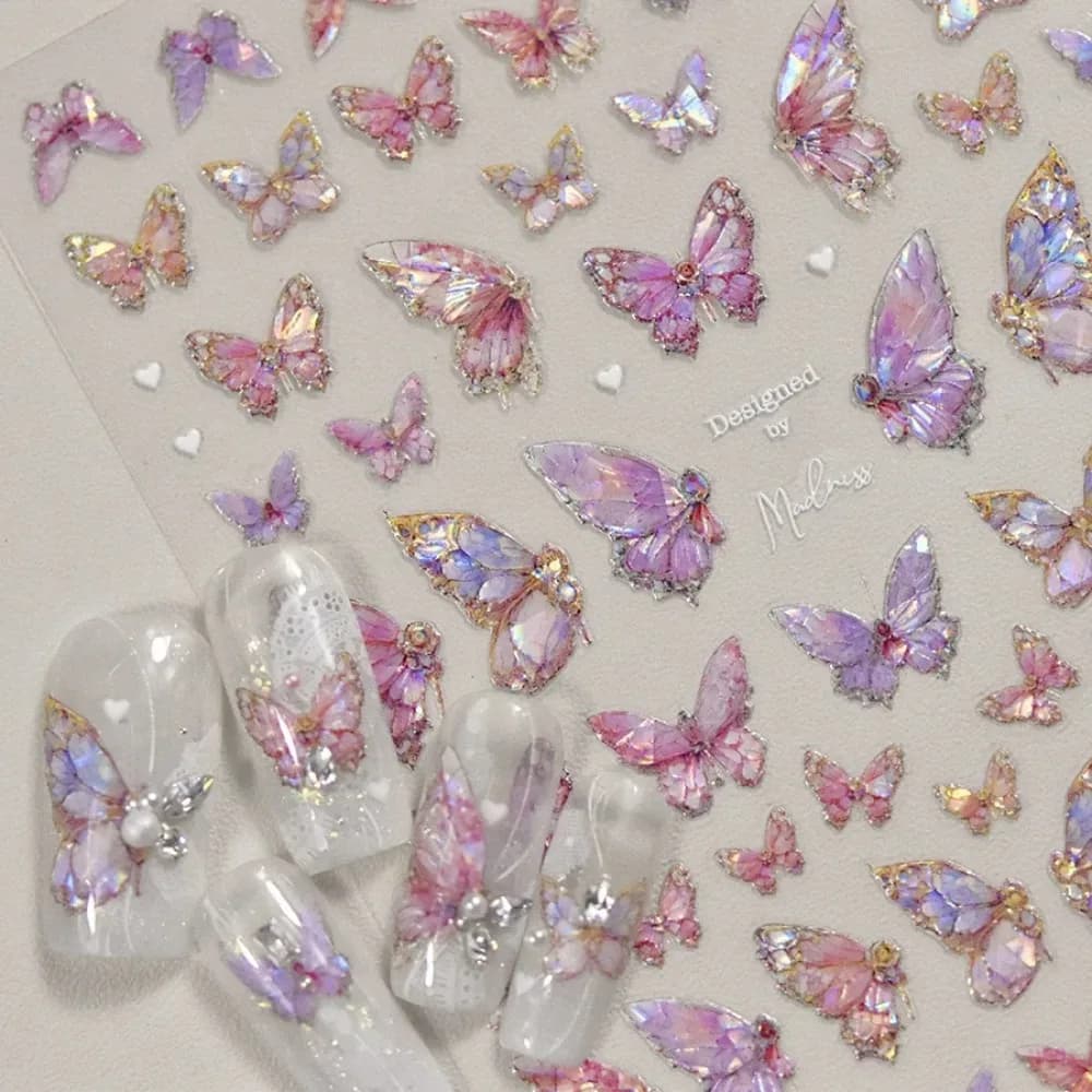 1pcs 5D Luxury Kawaii Butterfly Nail Stickers Japanese Glitter Shell Aurora Nail Art Decorations Decals DIY Manicure Slider Foil