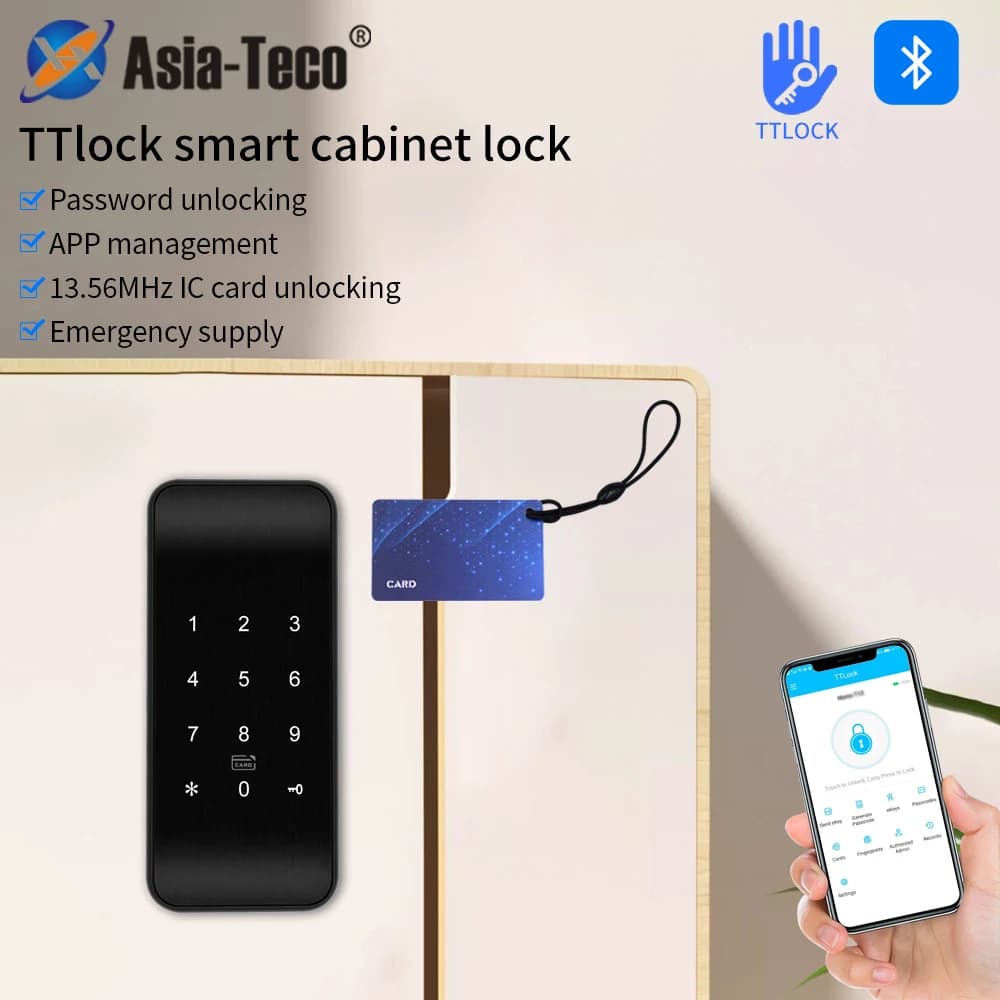 TTLOCK Smart Drawer Lock Elettrico RFID 13.56MH IC Card Armadietto Sblocca App intelligente Blocco sensore senza chiave Facile da installare